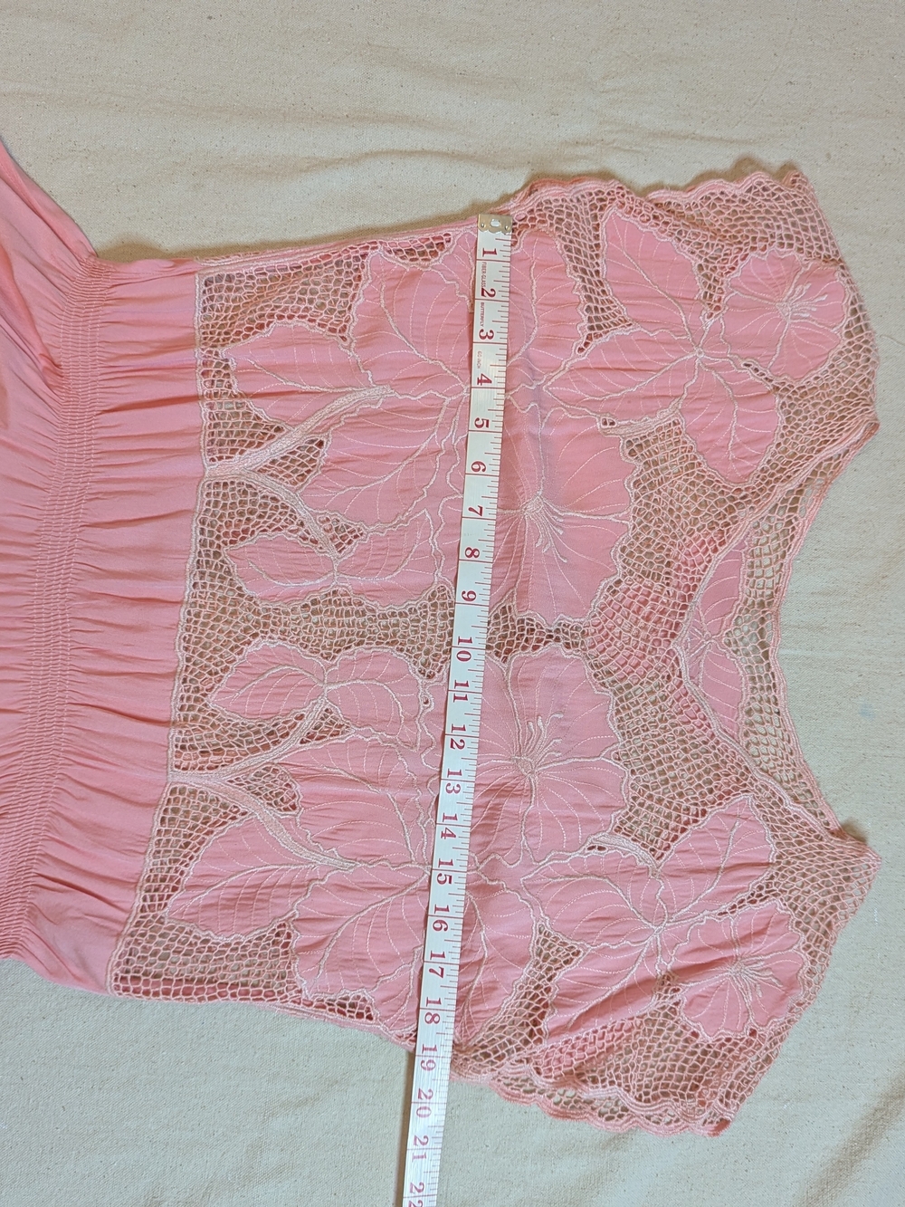 1980s Vintage Bali Emerald Cutwork Lace Pink Hibiscus Dress S/M - Picture 6 of 8
